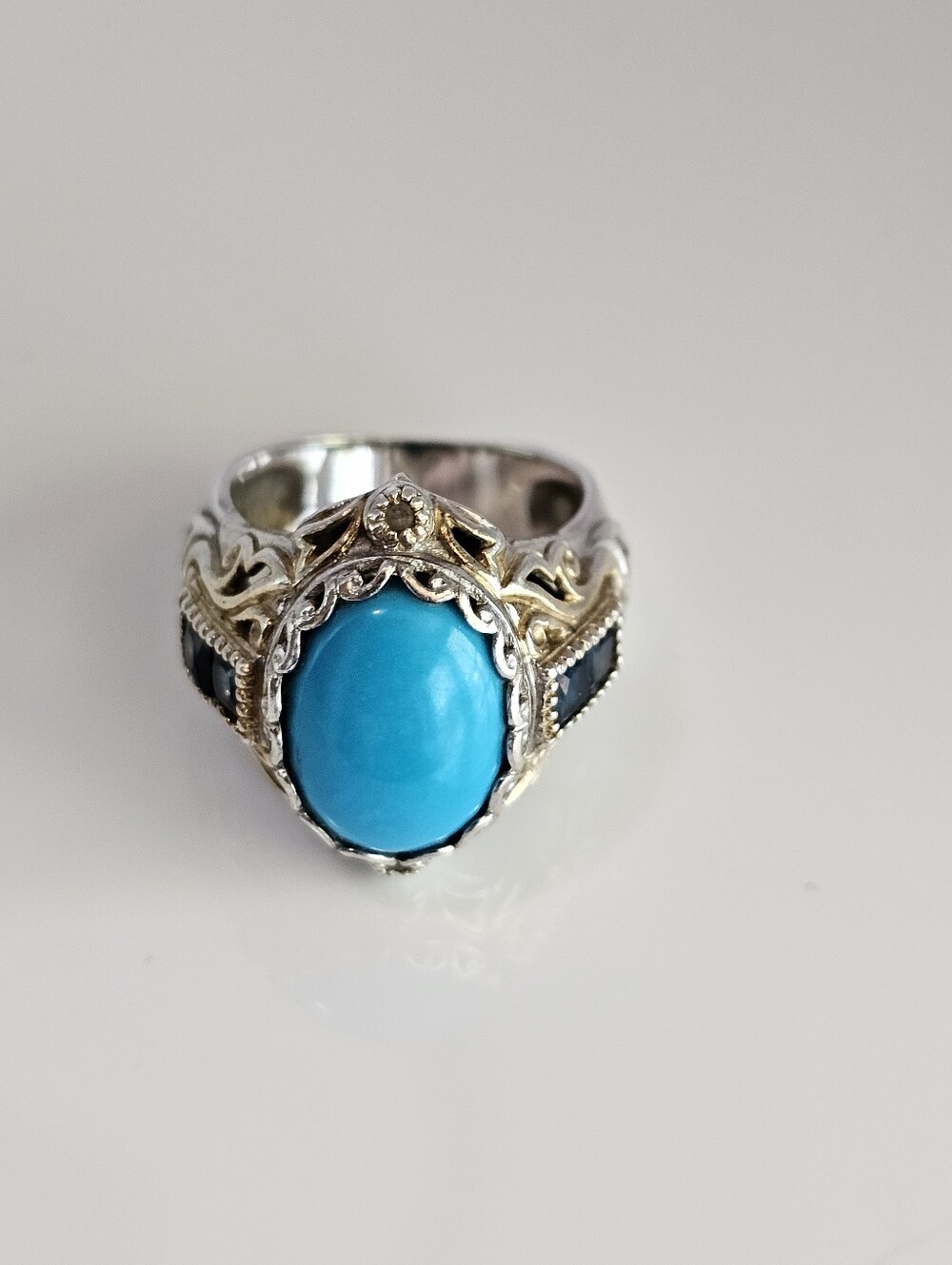 Sleeping Beauty Turquoise & London Blue Topaz Ring Sterling Silver 18k Sz 6 - Picture 5 of 6